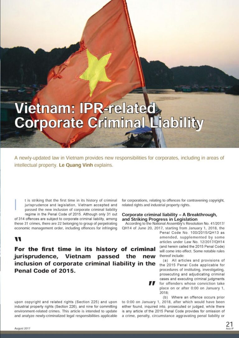 Vietnam: IPR-related Corporate Criminal Liability